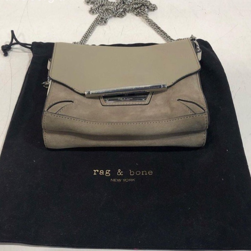 Women’s rag & bone Moto Two-Tone Taupe Suede & Leather Chain Small Crossbody Bag